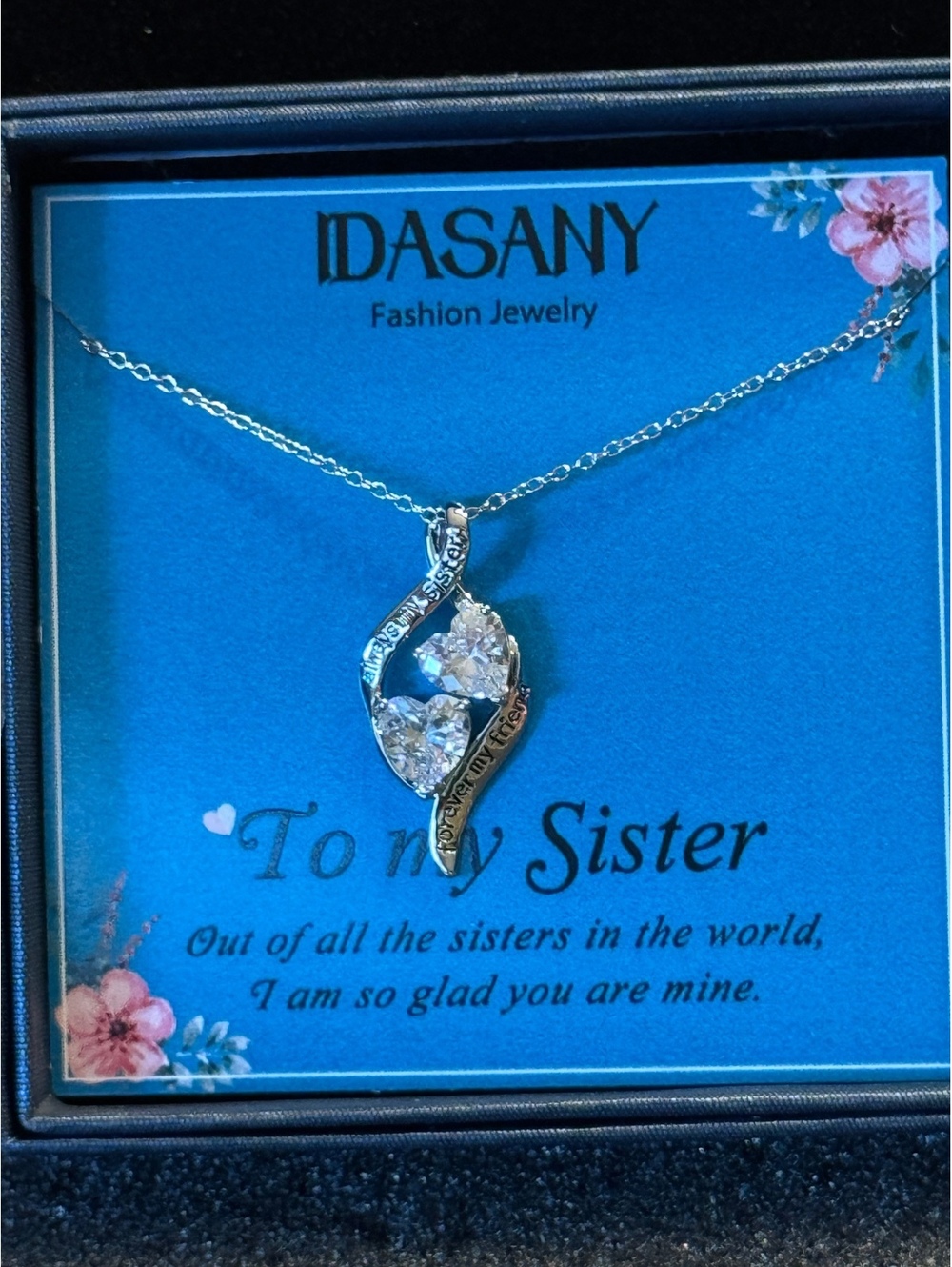 Dasany Fashion Jewelry Sister Pendant Necklace with Heart Crystals - Picture 2 of 8